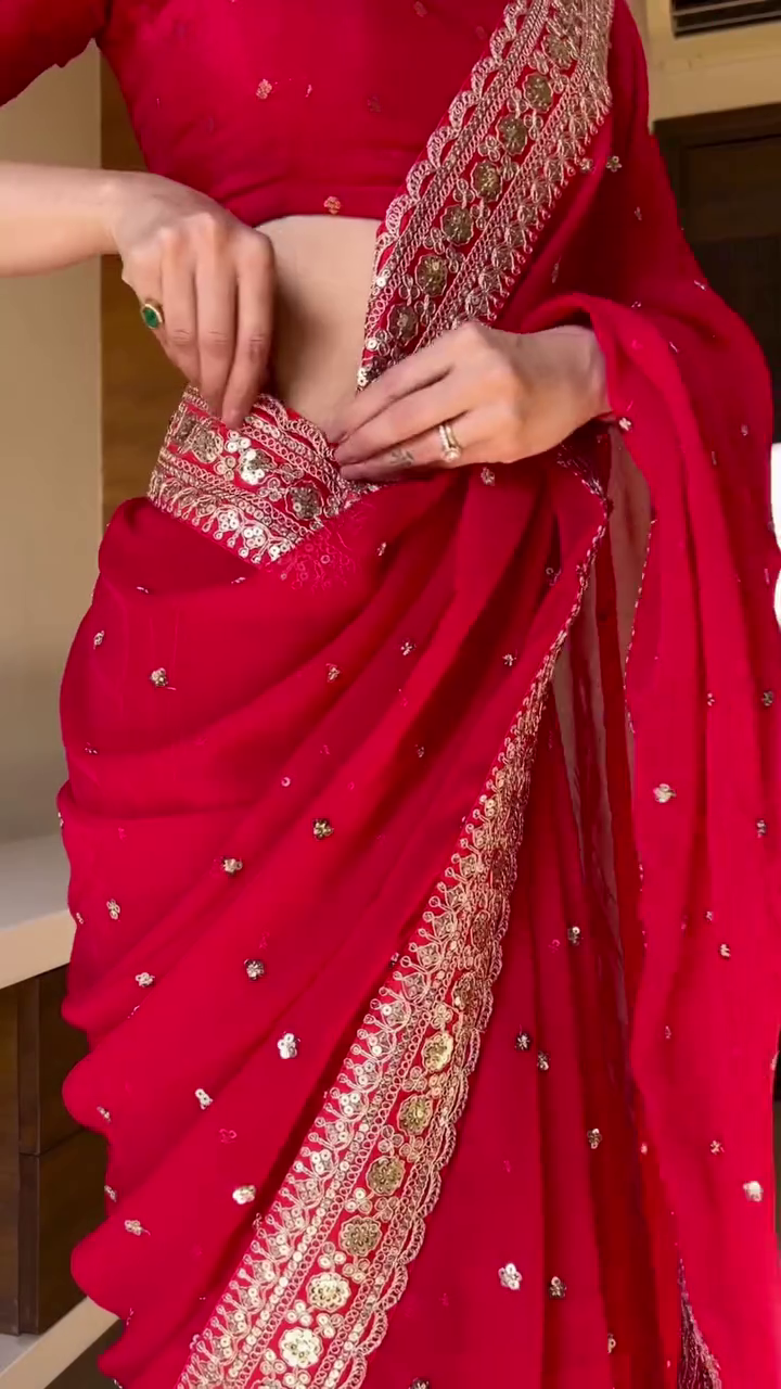 Royal Red Embroidered Saree