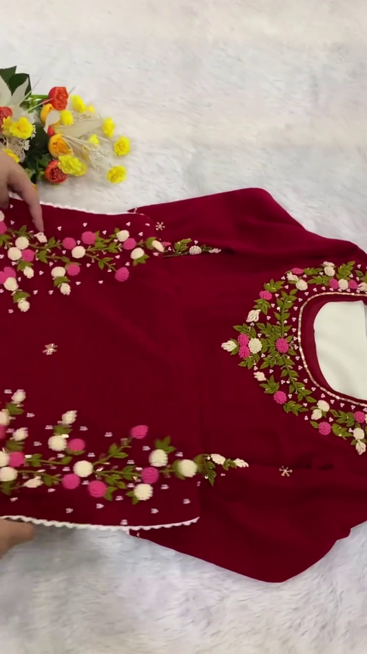 Maroon Floral Embroidered Kurt