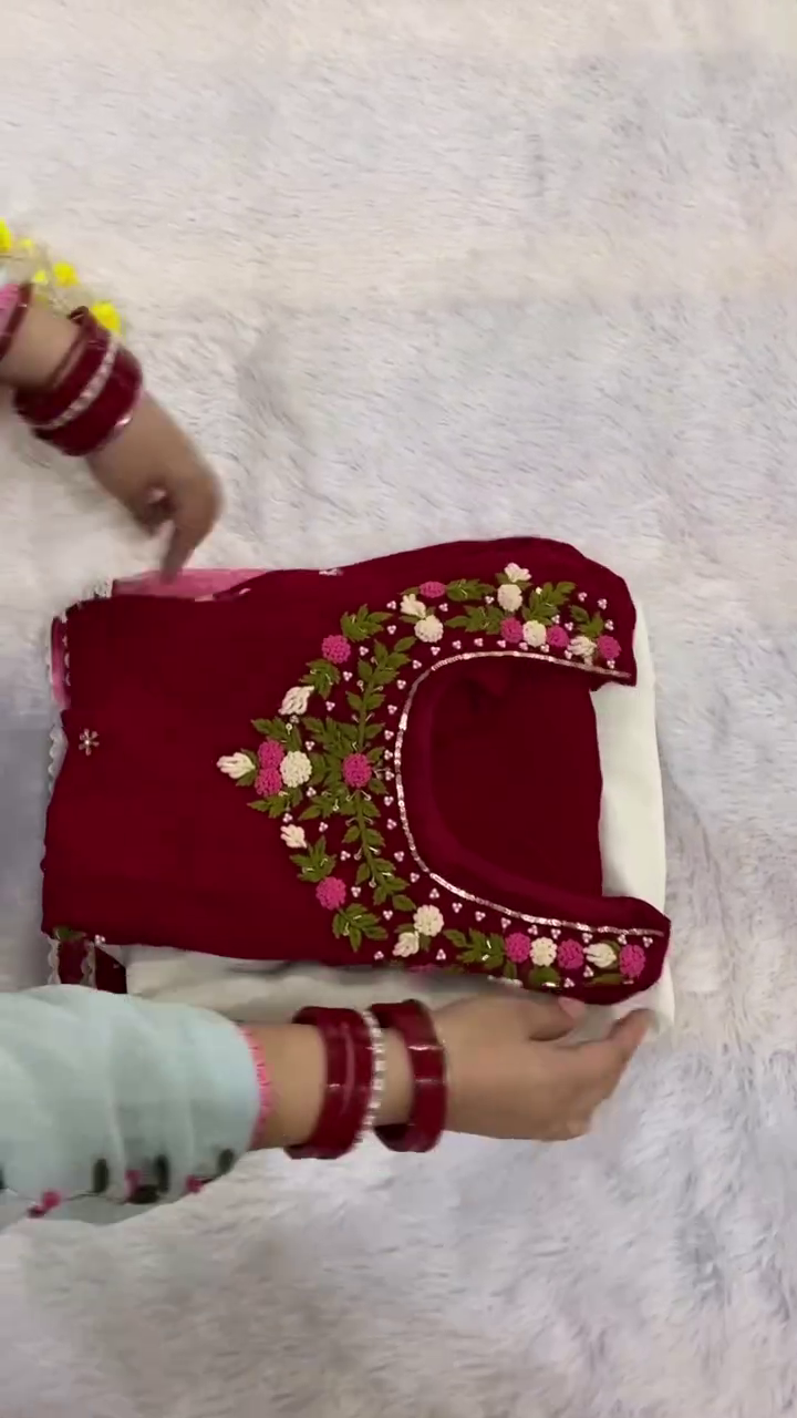 Maroon Floral Embroidered Kurt