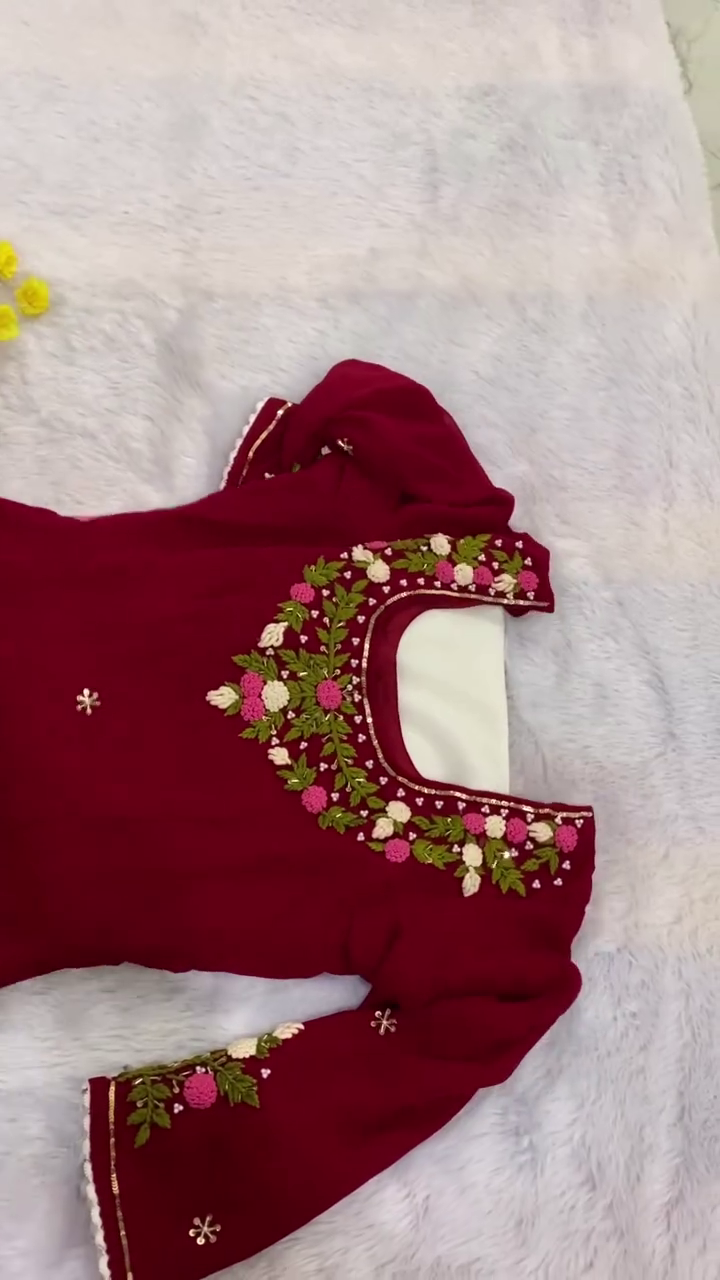 Maroon Floral Embroidered Kurt