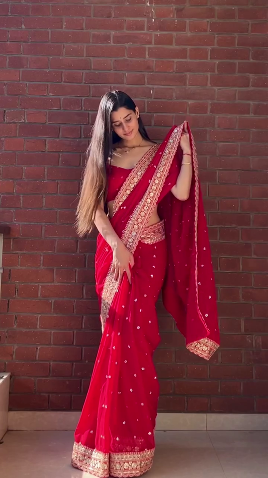 Royal Red Embroidered Saree