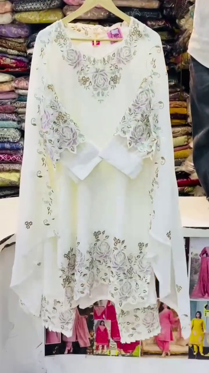 Elegant White Embroidered Kurti