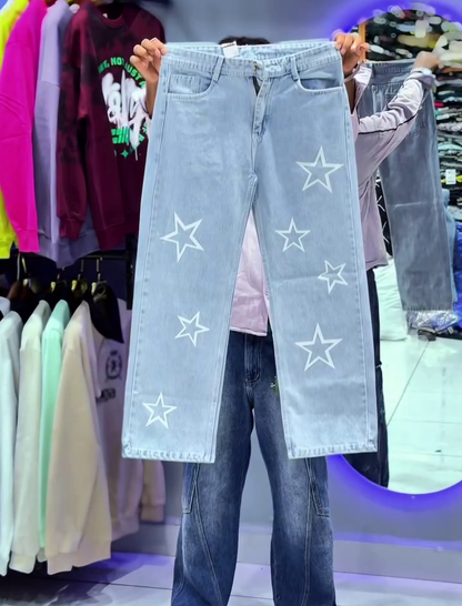 Skull Print Wide-Leg Jeans