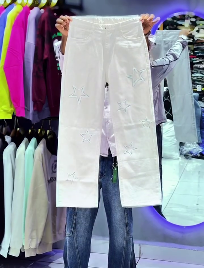 Skull Print Wide-Leg Jeans