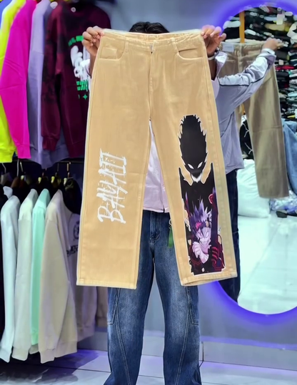 Skull Print Wide-Leg Jeans