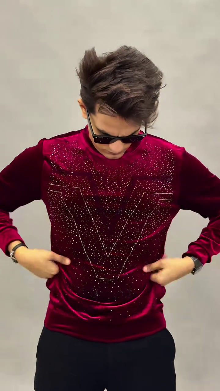 Maroon Velvet Rhinestone Sweatshirt