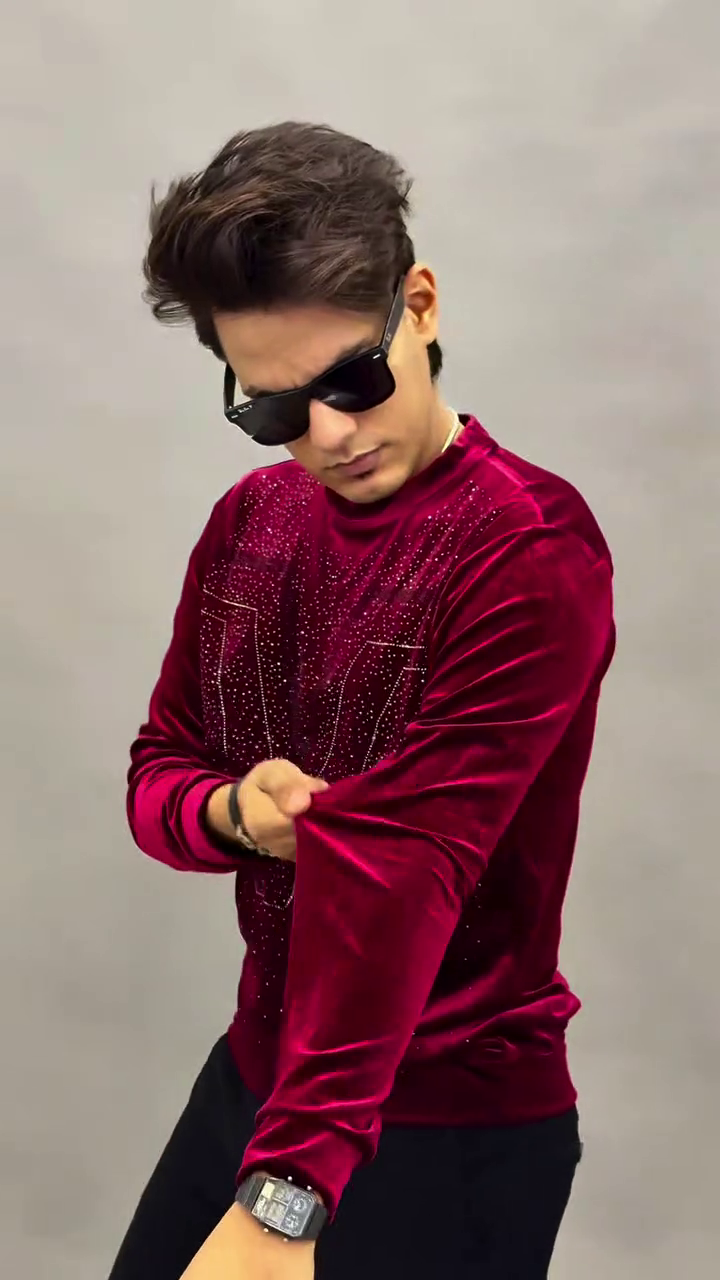 Maroon Velvet Rhinestone Sweatshirt