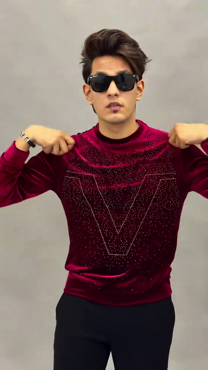 Maroon Velvet Rhinestone Sweatshirt