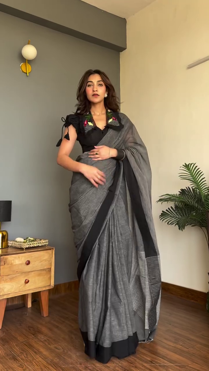 Elegant Grey Cotton Saree