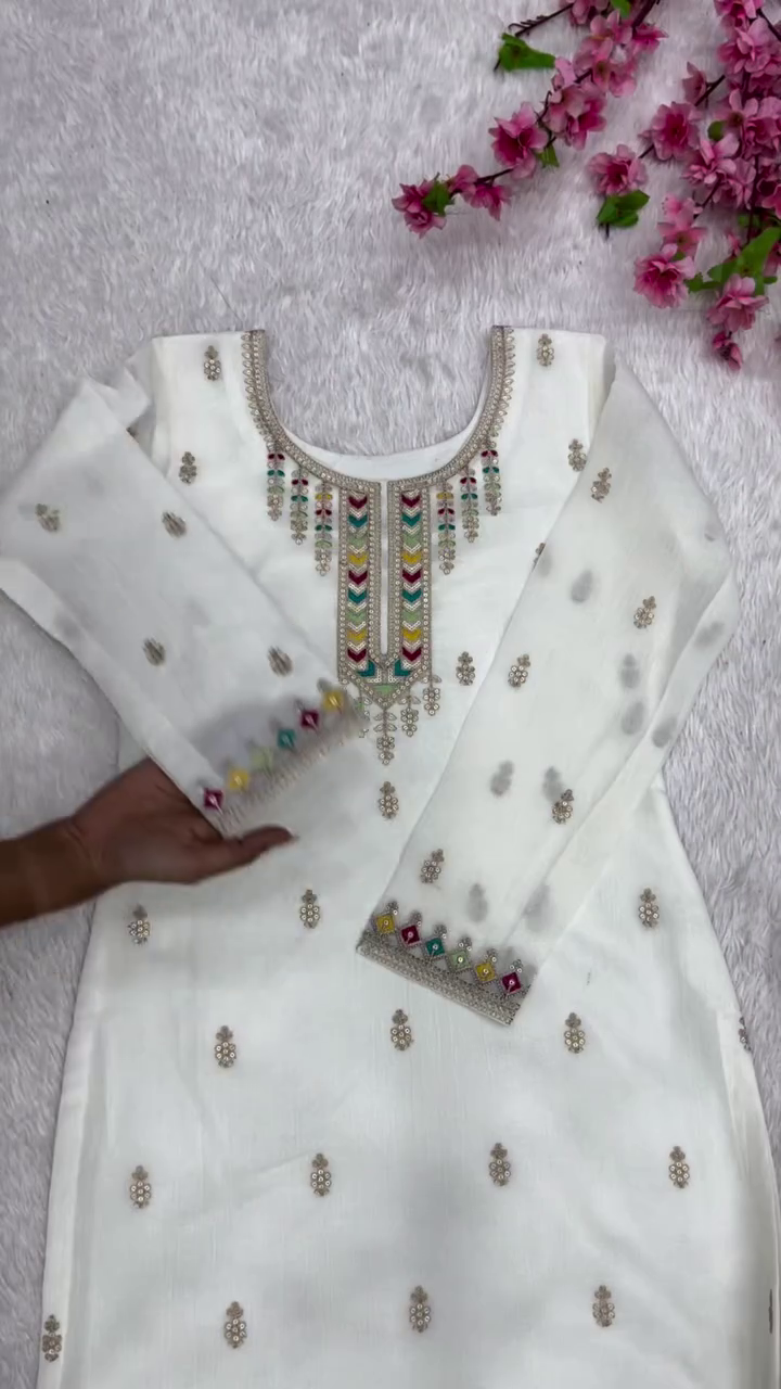 Elegant White Embroidered Suit