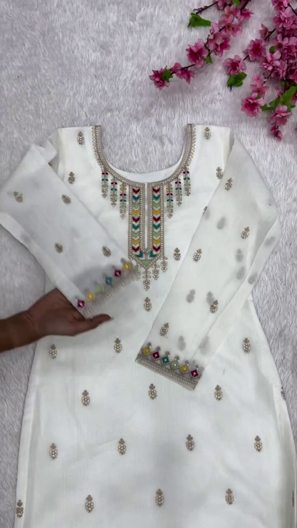 Elegant White Embroidered Suit