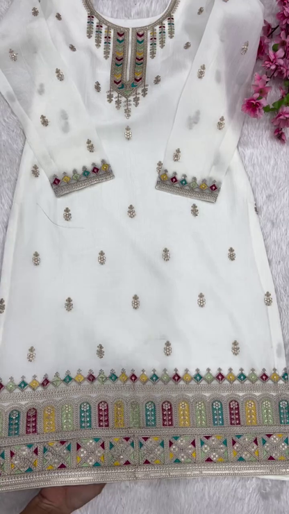 Elegant White Embroidered Suit